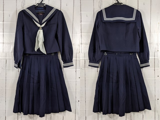 T2224 千葉市立葛城中学校 冬服セーラー服+冬服スカート+白スカーフ/yt4161【1XDER】
