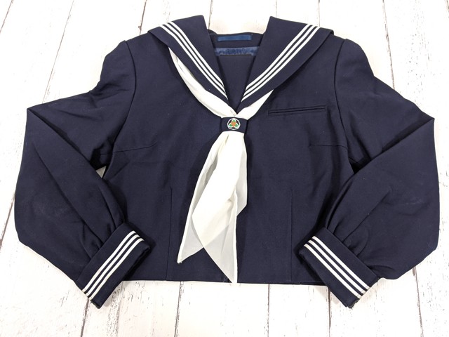 T2224 千葉市立葛城中学校 冬服セーラー服+冬服スカート+白スカーフ/yt4161【1XDER】