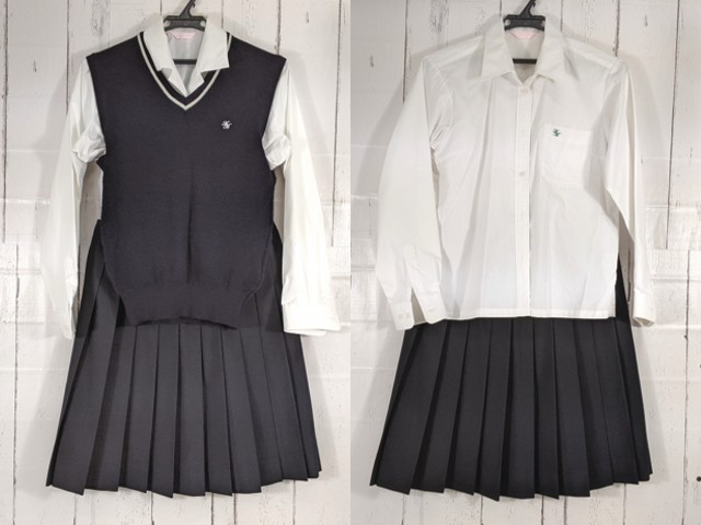 U65 愛知県 安城南高校 長袖シャツ+ニットベスト+夏服スカート/yt4739