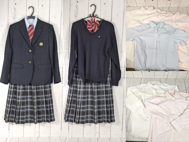 d44 大阪府 浪速高校 大きいサイズ ブレザー+半袖・長袖シャツ+セーター+冬服スカート+ネクタイ+リボン/yt4940【3XKEC】