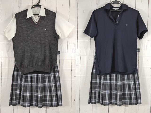 e13 東京都 中村中学校 ニットベスト+半袖カッターシャツ+夏服スカート/yt5092【18CMV】