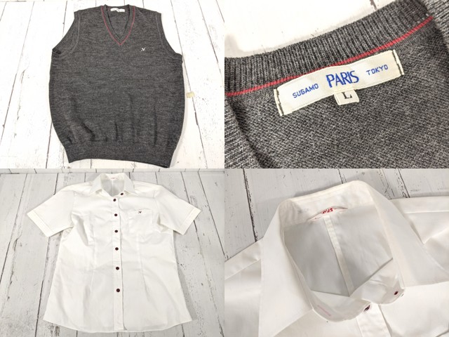 e13 東京都 中村中学校 ニットベスト+半袖カッターシャツ+夏服スカート/yt5092【18CMV】