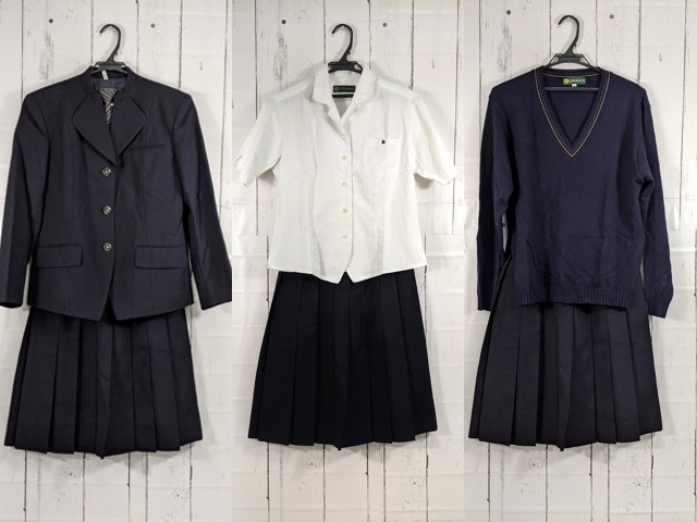 x08 京都府 京都文教高校 ブレザー+セーター+半袖シャツ+冬服スカート+ネクタイ/yt4066【18XKD】