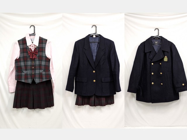 j01 埼玉県蓮田高校 旧モデル ブレザー+コート+ベスト+長袖シャツ+夏服スカート+リボン/yt2545【9KVF】