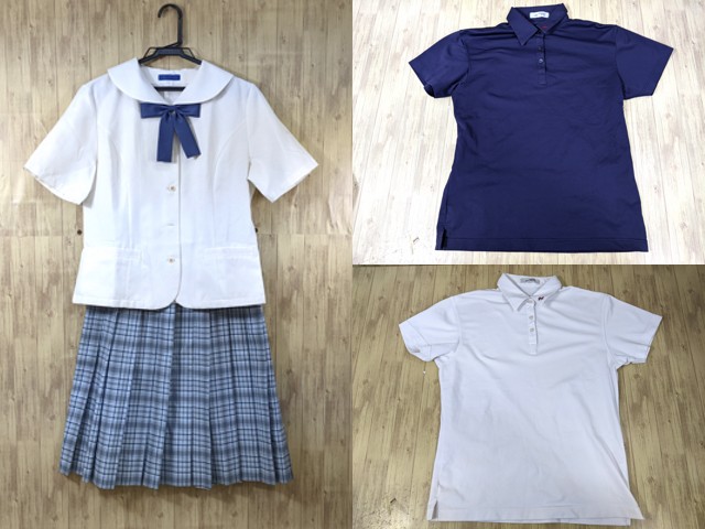 o05 山梨学院高校 夏服ブラウス+半袖ポロシャツ+夏服スカート+リボン