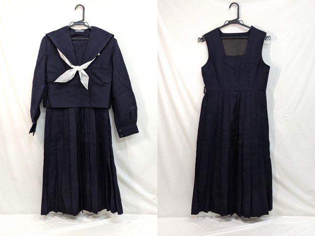 m44/中学校・高校□冬セーラー服 高島屋 上下セット 紺3本線
