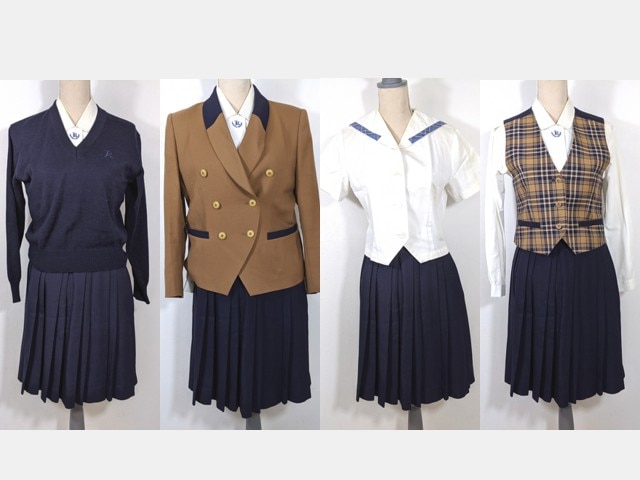 a58 岡山県立興陽高校 旧モデル ブレザー+夏服セーラー服+長袖シャツ+セーター+ベスト+冬服スカート/yt4582【1XHEWC】