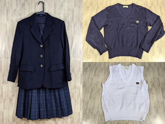 p67 京都 堀川高校 ブレザー+セーター+ニットベスト+冬服/夏服スカート 