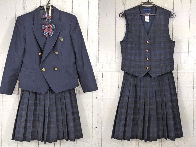 k59 千葉県 幕張総合高校 ブレザー+ベスト+夏服/冬服スカート+リボン/yt7024【28XKE】