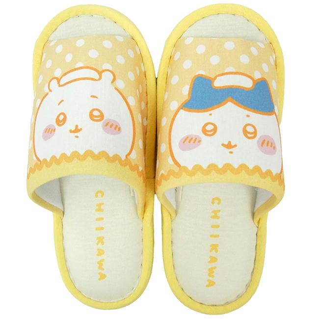 ちいかわ ハチワレ オープンスリッパ ドット ギンガムチェック 飛馬日本 キャラクタースリッパ 前開き 23-25cm