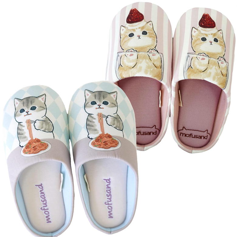 モフサンド ルームシューズ ナポリタン イチゴパフェ 飛馬日本  猫 mofusand ねこ キャラクター スリッパ 23-25cm OS43562 OS43563