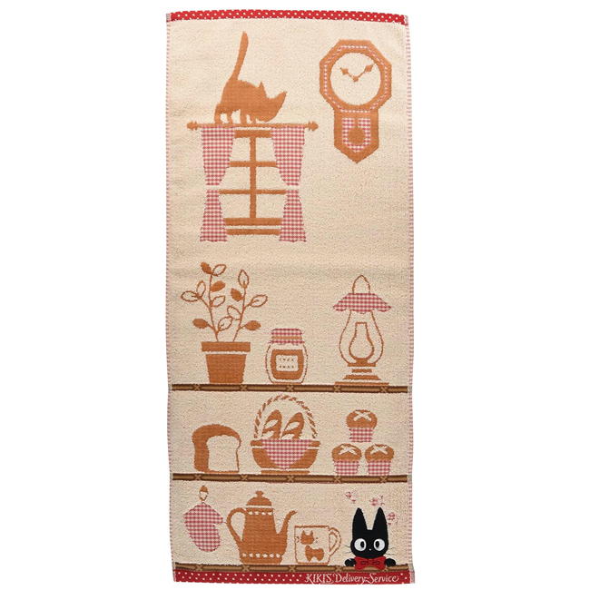 魔女の宅急便 フェイスタオル シェルフ ジジ 丸眞 34×80cm スタジオジブリ グッズ キャラクター タオル アップリケ 刺しゅう