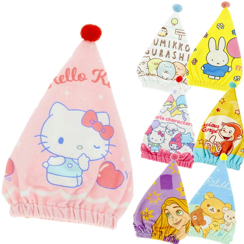 タオルキャップ キャラクター キャップタオル 丸眞 ディズニープリンセス サンリオ すみっコぐらし ミッフィー プール スイミング お風呂あがり 吸水速乾
