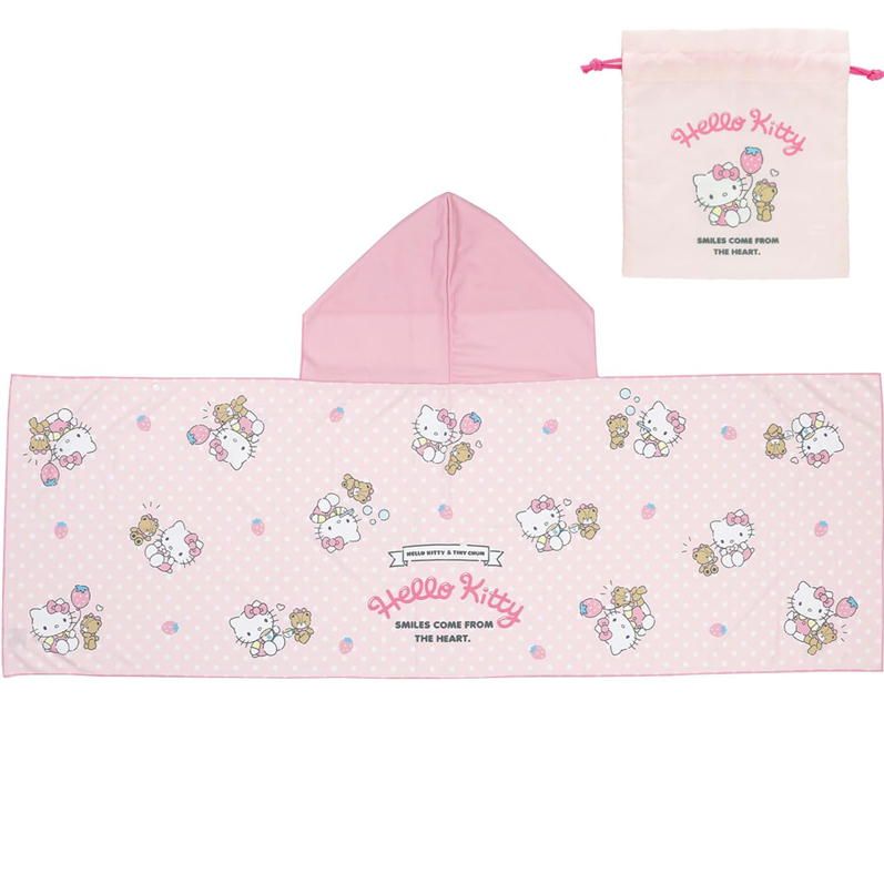 フード付き 冷感 タオル ハローキティ ピンクドットストロベリー 丸眞