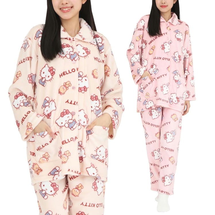 パジャマ ハローキティ フリース シャツ パジャマ サザック SAN-1866 サンリオ キャラクター ルームウェア おしゃれ 冬 防寒 かわいい 部屋着 フランネル