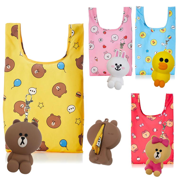 エコバッグ ラインフレンズ 丸眞 ラバーケース付きエコバッグ LINE FRIENDS キャラクター グッズ トートバッグショッピングバッグ ダイカット