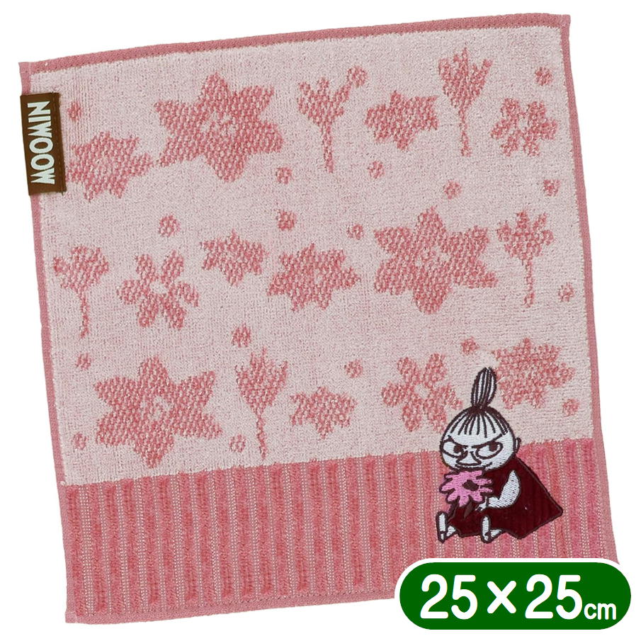 ムーミン タオルハンカチ お花をもって リトルミイ 丸眞 MOOMIN キャラクター グッズ ミニタオル 25×25cm 刺繍 抗菌 防臭 オーガニック