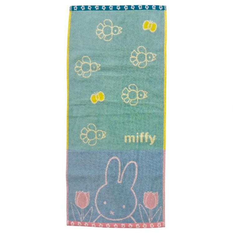 ミッフィー フェイスタオル miffy ミッフィーとお花畑 丸眞 34×80cm 絵本 キャラクター グッズ ロングタオル 無撚糸 パイルジャカード