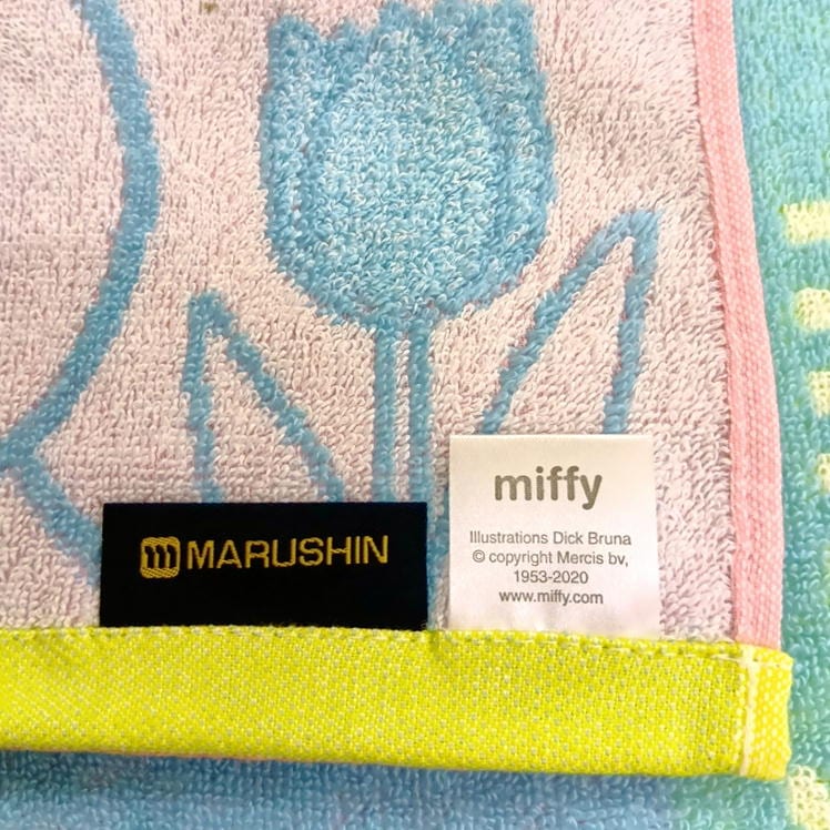 ミッフィー フェイスタオル miffy ミッフィーとお花畑 丸眞 34×80cm 絵本 キャラクター グッズ ロングタオル 無撚糸 パイルジャカード