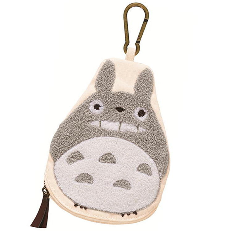 となりのトトロポーチ ダイカットトトロ 丸眞 スタジオジブリ キャラクター グッズ 帆布 サガラ刺繍 カラビナ 小物 マルチケース マルチポーチ