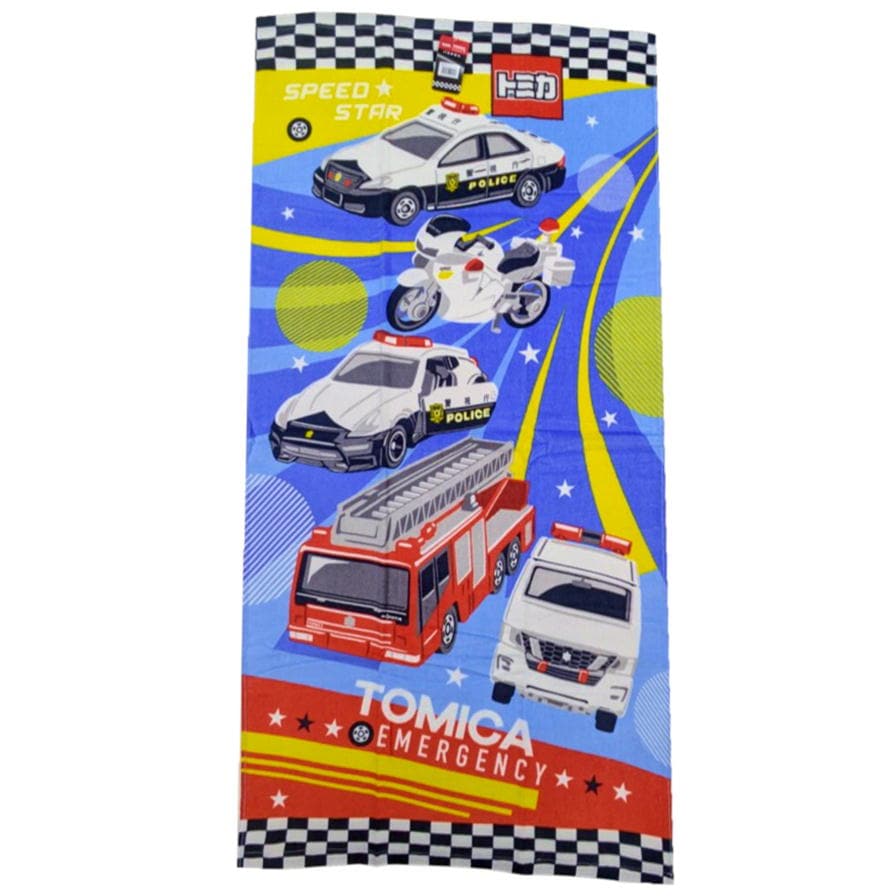トミカ バスタオル マーチング 救急車両 キャラクター タオル 林タオル 約60×120cm BP513700 消防車 パトカー 救急車