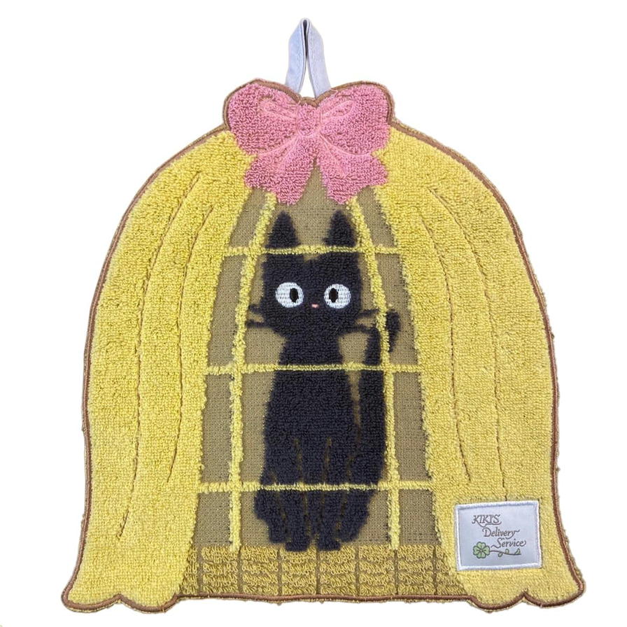 ミニタオル 魔女の宅急便 ジジ 鳥かご ジブリ 丸眞 25×25cm 綿100% 抗菌防臭加工 ループ付き ハンドタオル ハンカチ キャラクター