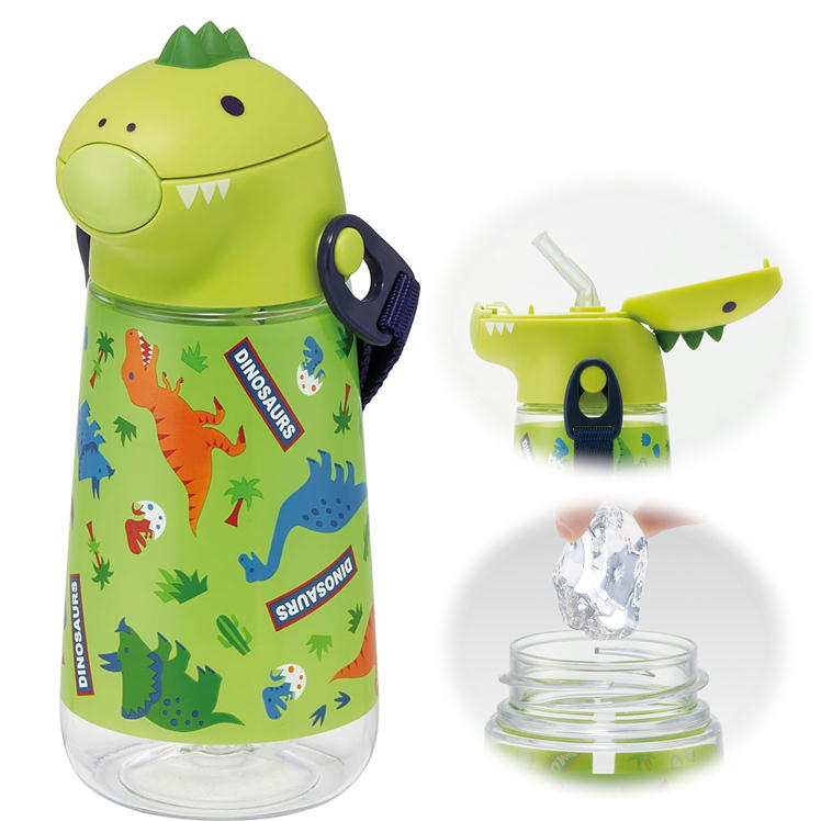 水筒 ストロー 子供 スケーター PSHC4DK ディノサウルス 恐竜 ダイカット 420ml 紐付き プラスチック 軽量 軽い ストロー付き ボトル