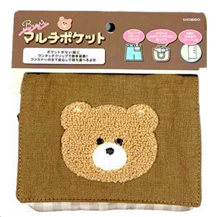移動ポケット くま ポケットポーチ マルチポケット クリップポーチ ポシェット おでかけポケット もこもこ アップリケ 刺繍 クマ 粧美堂