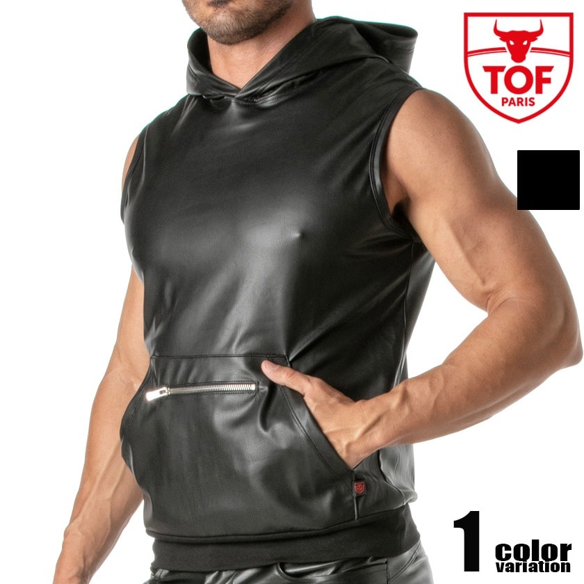 TOF PARIS/Trends Of Friends Kinky Zipped Pocket Sleeveless Hoodie�ե������쥶�� �ա����դ� �Ρ����꡼�֥ѡ����� µ�ʤ��ȥåץ� ��� �ե��å���� ���󥬥롼�ݥ��å�