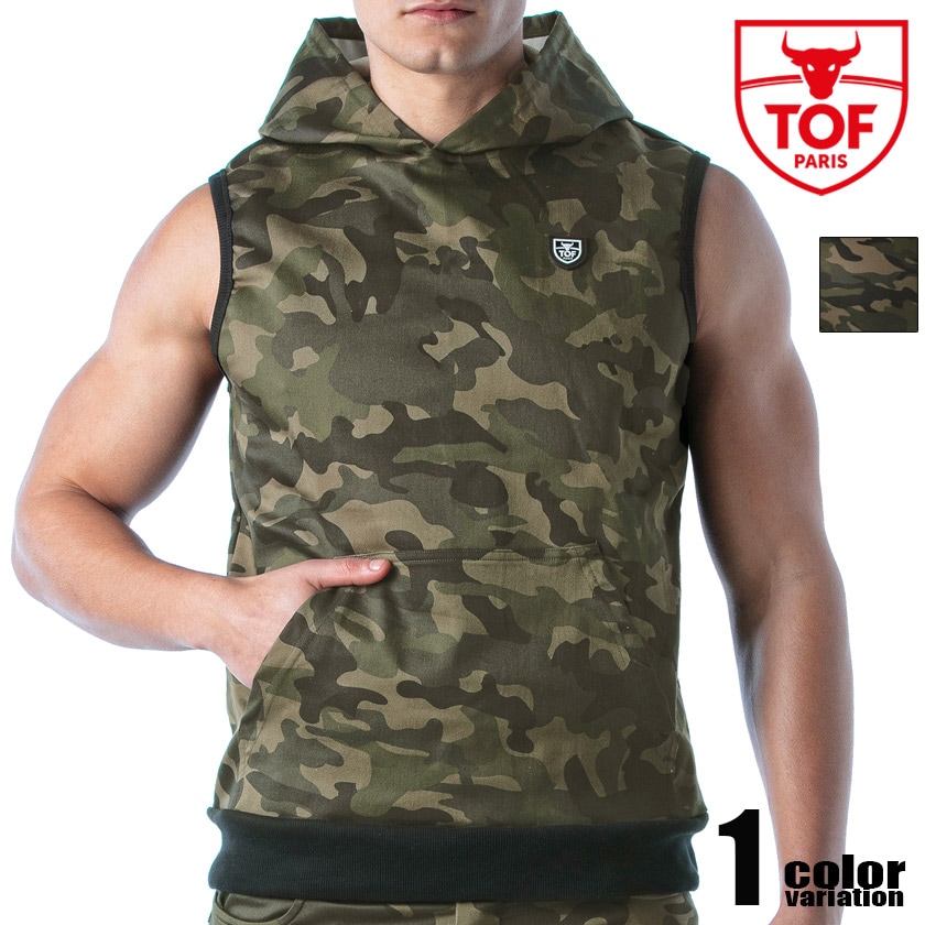 TOF PARIS/Trends Of Friends Army Sleeveless Hoodie�º��� �ա����դ� �Ρ����꡼�֥ѡ����� µ�ʤ��ȥåץ� ��� �ե��å���� ���󥬥롼�ݥ��å� �����ߡ� ����ե顼����