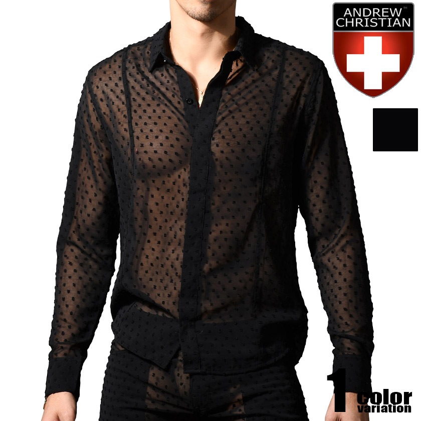 AndrewChristian/����ɥ�塼���ꥹ����� Naked Truth Capsule See-Through Midnight Shirt T����� Ĺµ ��� �ե��å���� �ȥåץ� �������롼 �ɥå���
