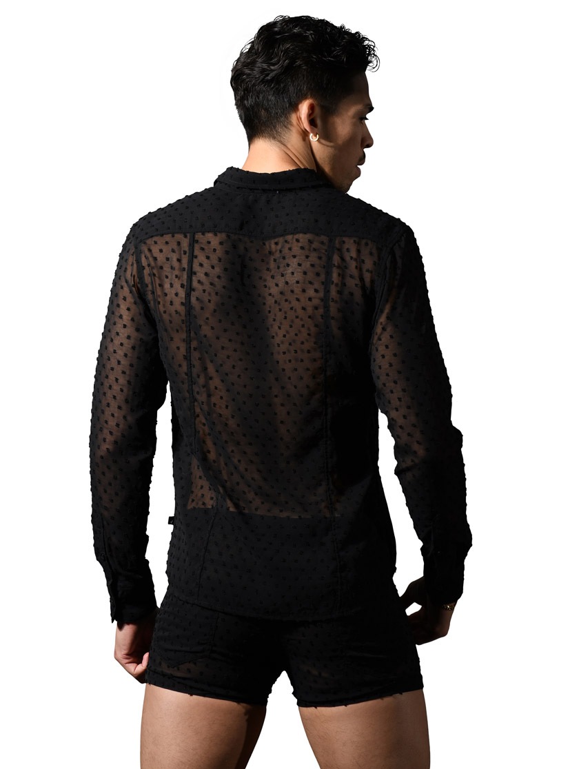AndrewChristian/����ɥ�塼���ꥹ����� Naked Truth Capsule See-Through Midnight Shirt T����� Ĺµ ��� �ե��å���� �ȥåץ� �������롼 �ɥå���