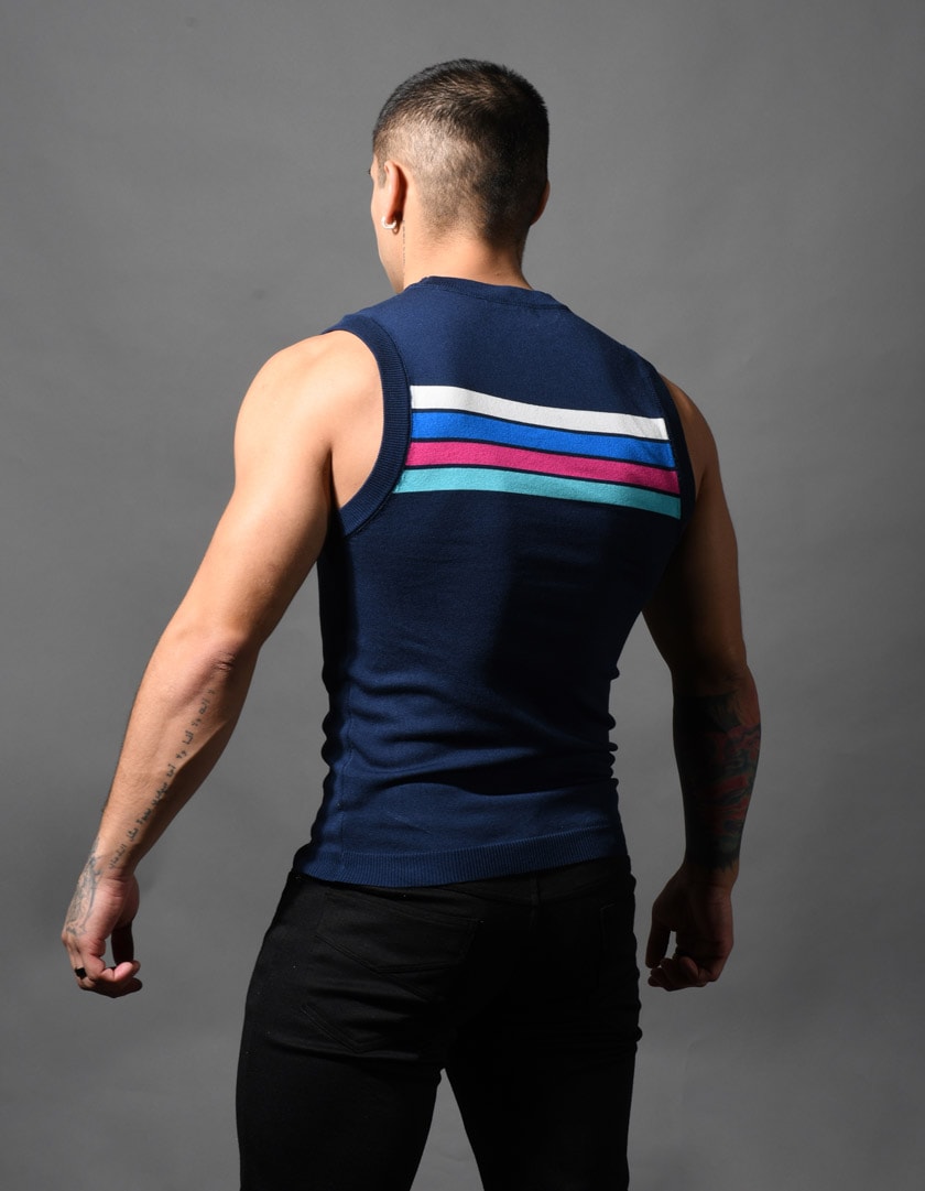 AndrewChristian/����ɥ�塼���ꥹ����� Knit Stripe Sleeveless µ�ʤ� �ȥåץ� ���꡼�֥쥹 �ܡ����� ��� ���롼�ͥå�
