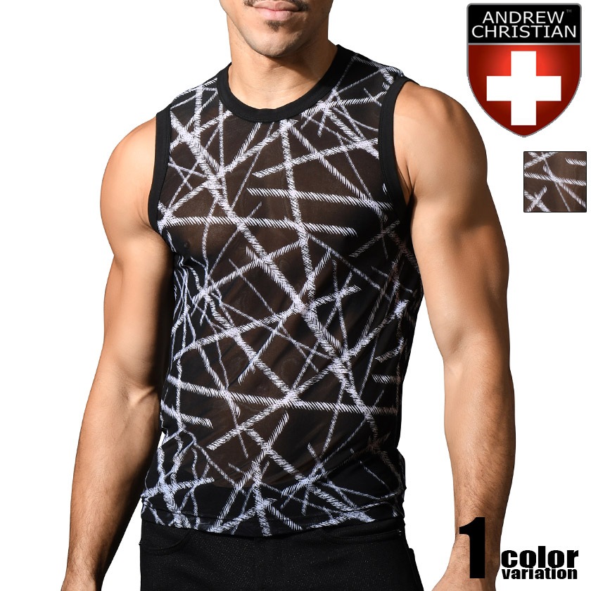 AndrewChristian/����ɥ�塼���ꥹ����� Naked Truth Capsule See-Through Sleeveless Muscle Tank �饤���� ���󥯥ȥå� Ʃ�� �������롼 ���