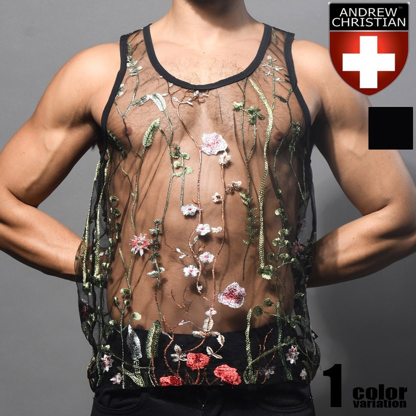 AndrewChristian/����ɥ�塼���ꥹ����� Sheer Embroidered Lace Tank Top �֡��ɽ� �������롼 ���󥯥ȥå� ��� Ʃ��