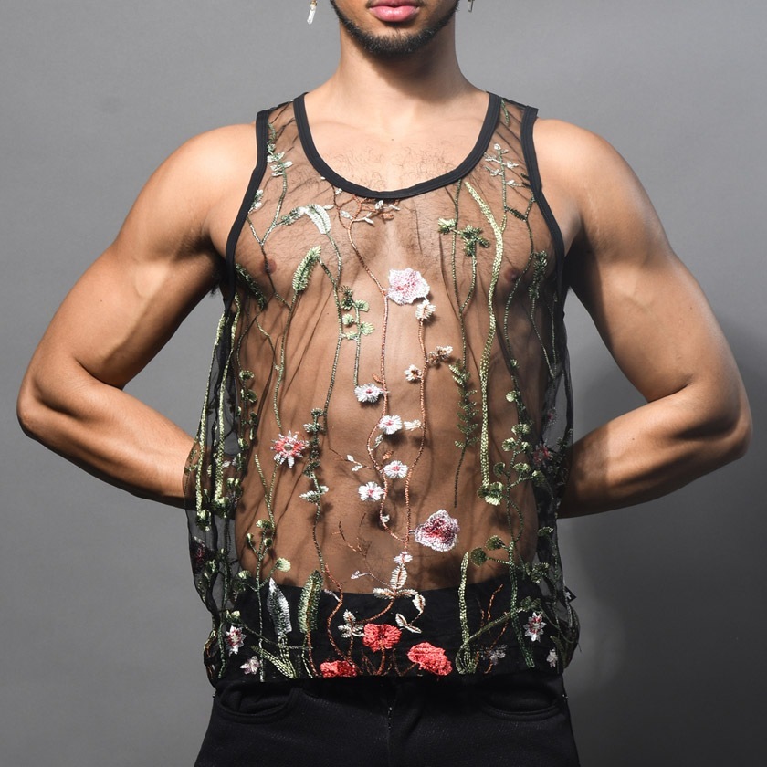 AndrewChristian/����ɥ�塼���ꥹ����� Sheer Embroidered Lace Tank Top �֡��ɽ� �������롼 ���󥯥ȥå� ��� Ʃ��
