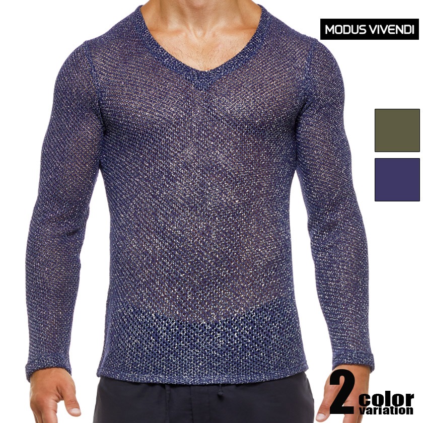 ModusVivendi/����� �ӥ٥�ǥ� Knight V-Neck Longsleeves V�ͥå� �������롼 Ĺµ �˥å� ���� Ʃ�� ��������