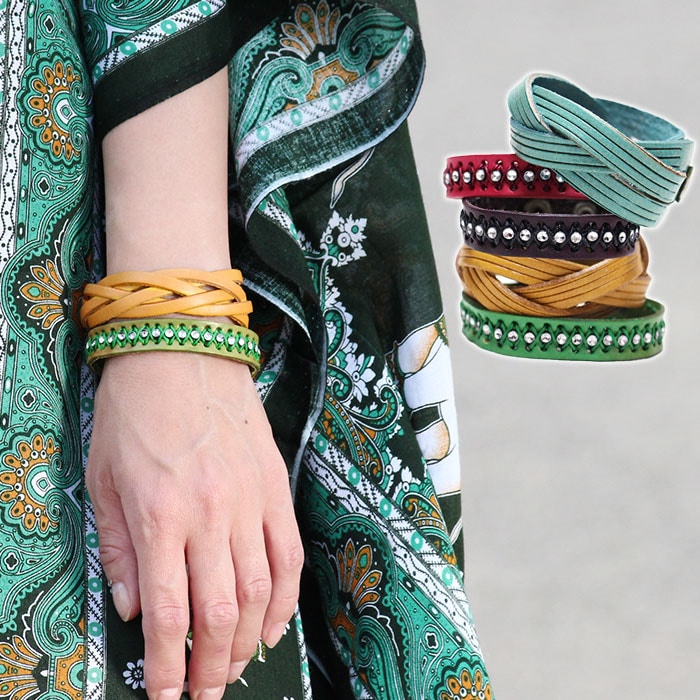 ブレスレット エスニック アクセサリー バングル カラフル レザー