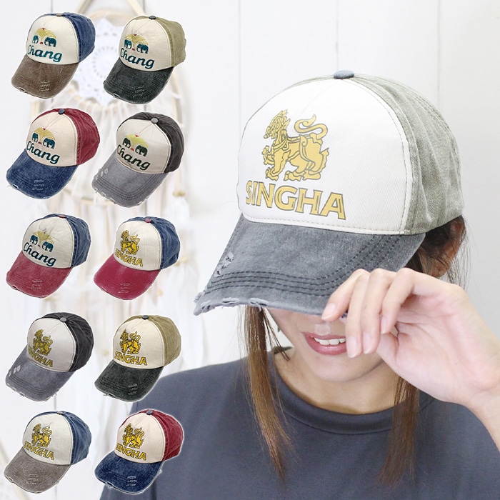 PALMANGELS ダメージデニム キャップ イエロー キャップ メール便不可】 ユニセックス タイビールロゴダメージキャップ 2025年