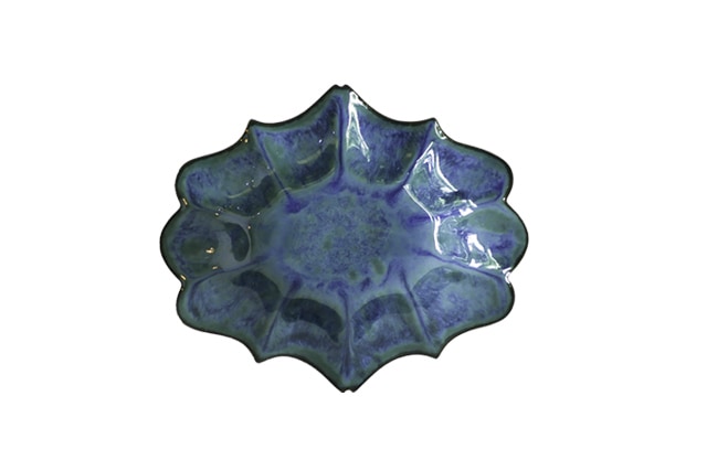上國料正記　変形楕円皿　青