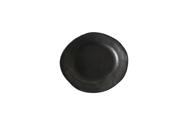 馬場勝文　黒釉リムオーバル豆皿　10.5×9ｃｍ
