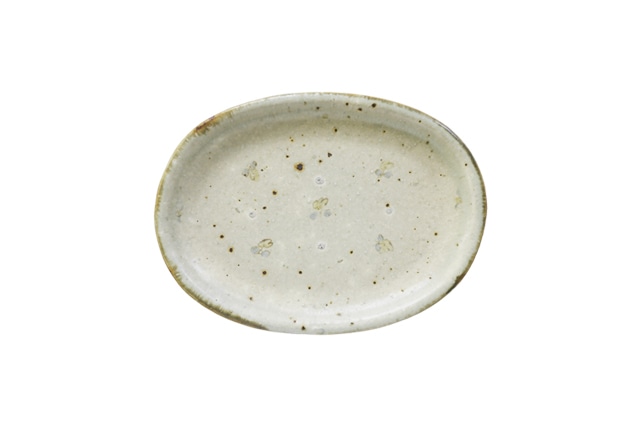 市野吉記　いろ安南　楕円皿　中　絵付（花）　14×19.5ｃｍ　