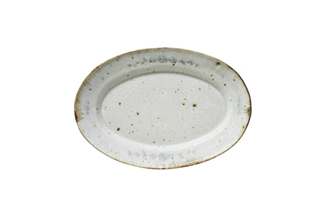 市野吉記　安南手　楕円皿　中　絵付（花）　model２　16×23ｃｍ