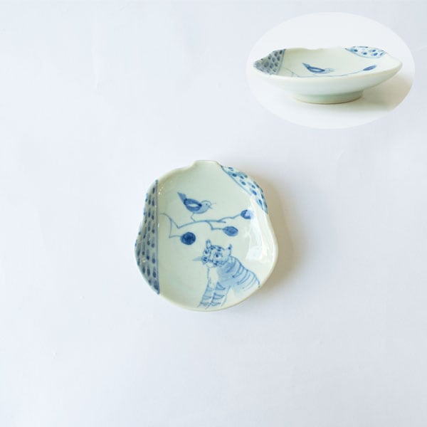 稲村真耶　寅と鳥ひょうたん小皿