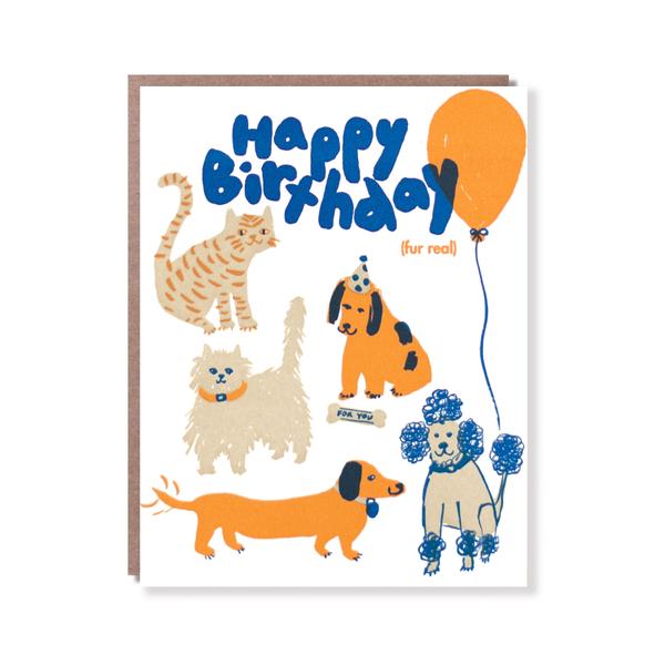 活版印刷　happy birthday　card　（Dog＆Cat）