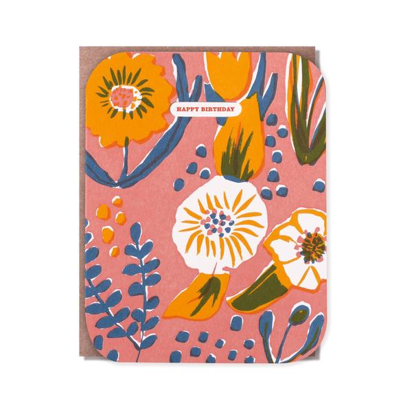 活版印刷　happy birthday card　（flower）