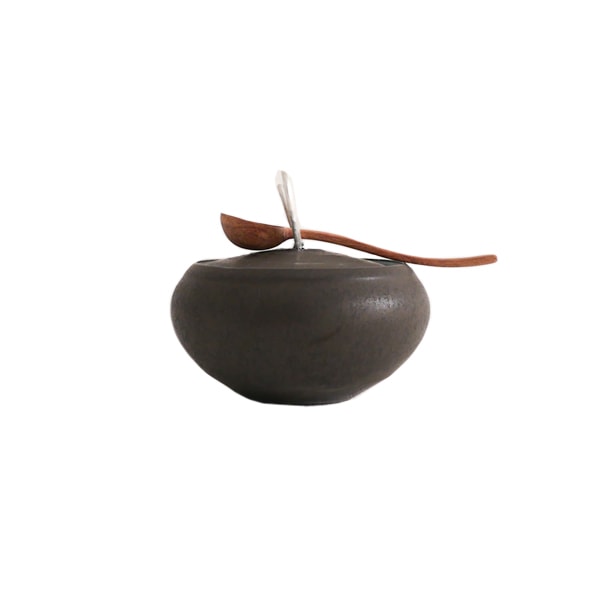 馬場勝文　黒釉さとう塩つぼ　匙付き　B