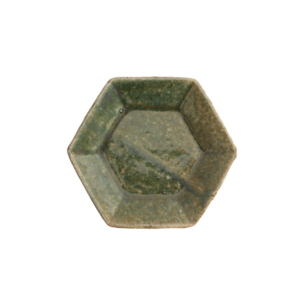 及川静香　緑釉六角皿　