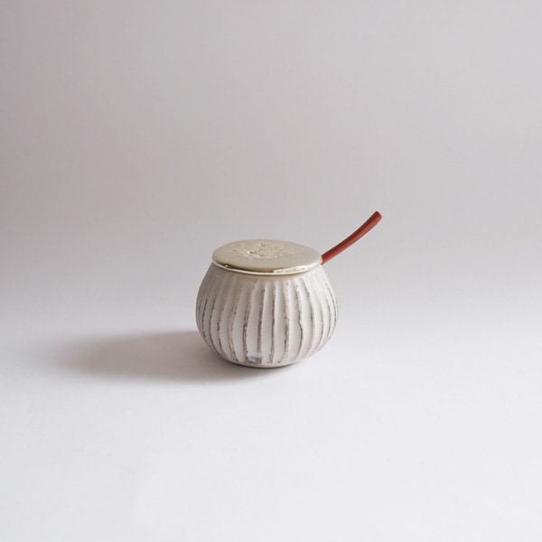 馬場勝文　土マットシュガーポット　丸　（匙付き）