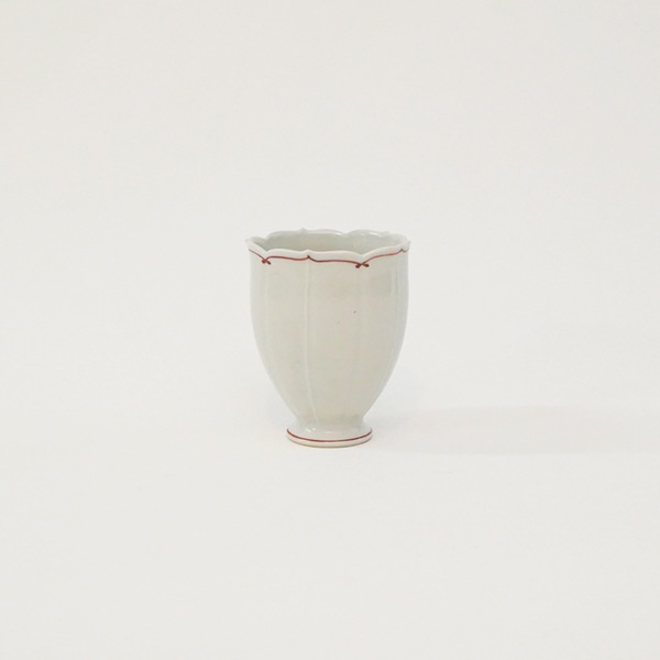 大井寛史・萌子　赤絵ホタルブクロ湯吞　H8.5ｃｍ